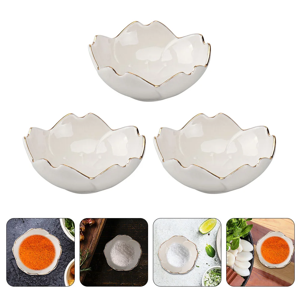 3 Pcs Cherry Blossom Sauce Dish Ceramic Seasoning Bowl Tableware Dipping Plates Kitchen Dining Bar Serving Plates Home Garden