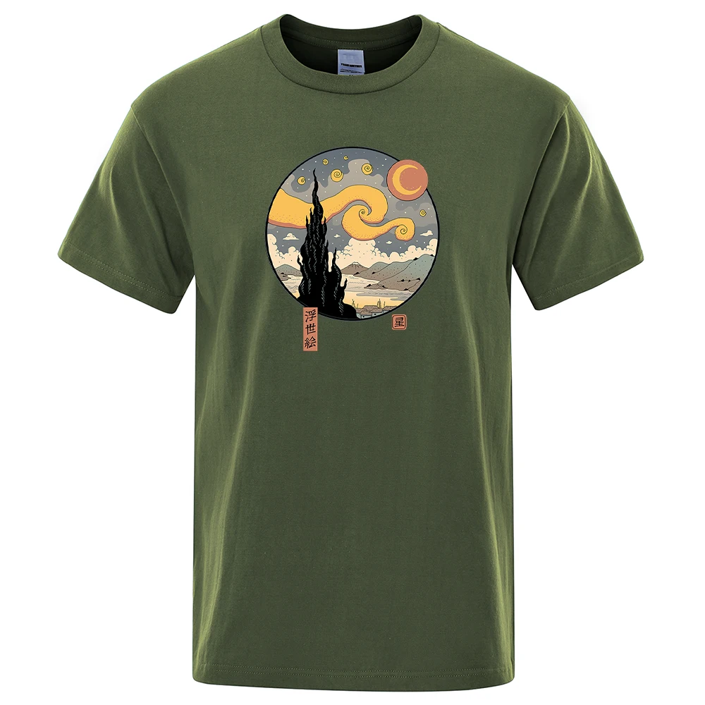 

Starry Ukiyo-E Night Prints Men T-Shirts Casual Soft S-Xxxl T-Shirt Retro Oversized Short Sleeve Sports Comfortable Tshirt Men