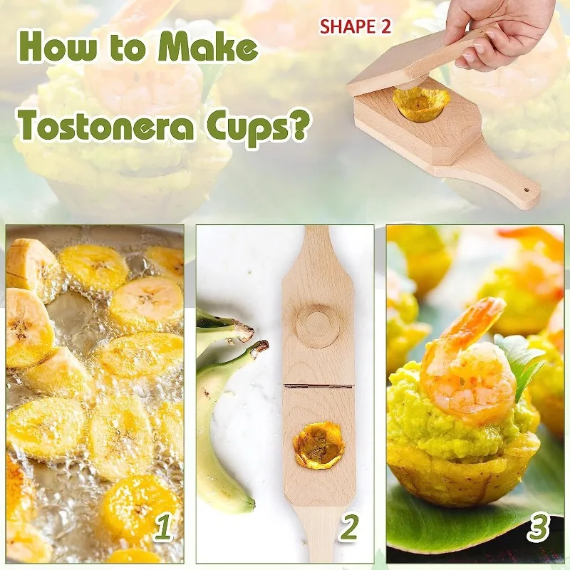 Reuseable Plantain Masher Wooden Toston Maker Meatball Maker Bacon Banana Basket Mold Banana Smasher Pressing Cups