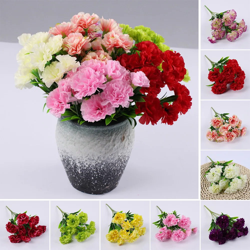 

1pc 11Heads Carnation Artificial Flowers Plastic Fake Plants Home Party Wedding Decorations Multi Color Artificial Flowers