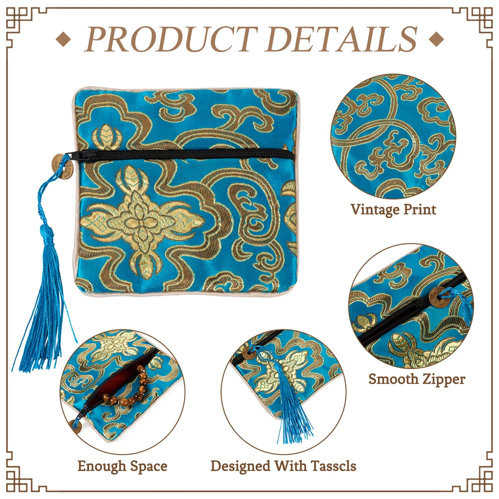 20pcs Chinese Brocade Tassel Zipper Jewelry Bag Gift Pouch