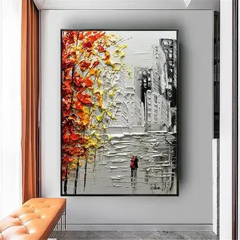 Dipinto a olio astratto dipinto a mano su tela Giorno di pioggia Wall Art per la casa Soggiorno Salon Decor Opere d'arte uniche per la casa moderna