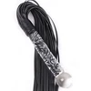 70cm Glass Handle Black Leather Tassels Horse Whip Riding Crop Flogger Paddle Slapper Horse Training Dressage Whips 4