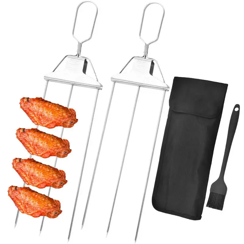 

BBQ Skewers For Grilling 3-Way Grill Stainless Roasting Sticks 14.7 In Anti-Rust Kabob Skewer With Oxford Cloth Bag For Veggies