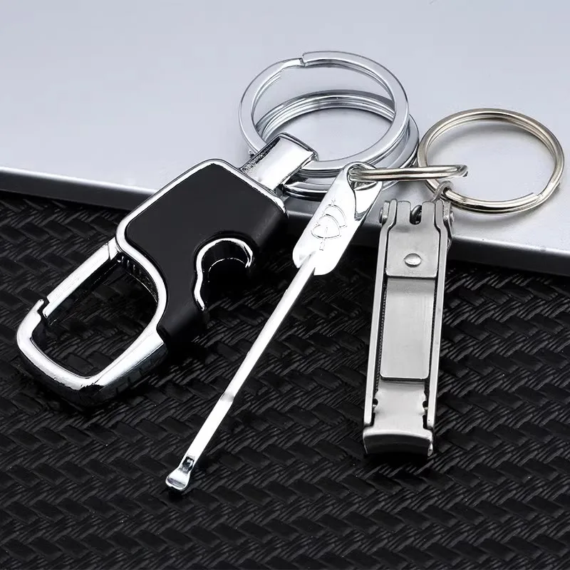 

Nail clipper keychain Multi-function earpick bottle opener Men's business high-grade metal car key pendant