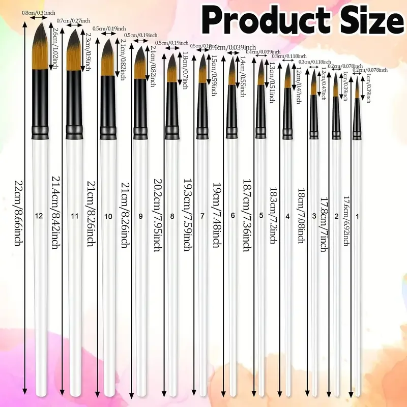 12pcs Round Paint Brush Set - Professional Nylon Bristles for Watercolor, Acrylic, Oil Painting, Face & Body Art, Nail Designs 2