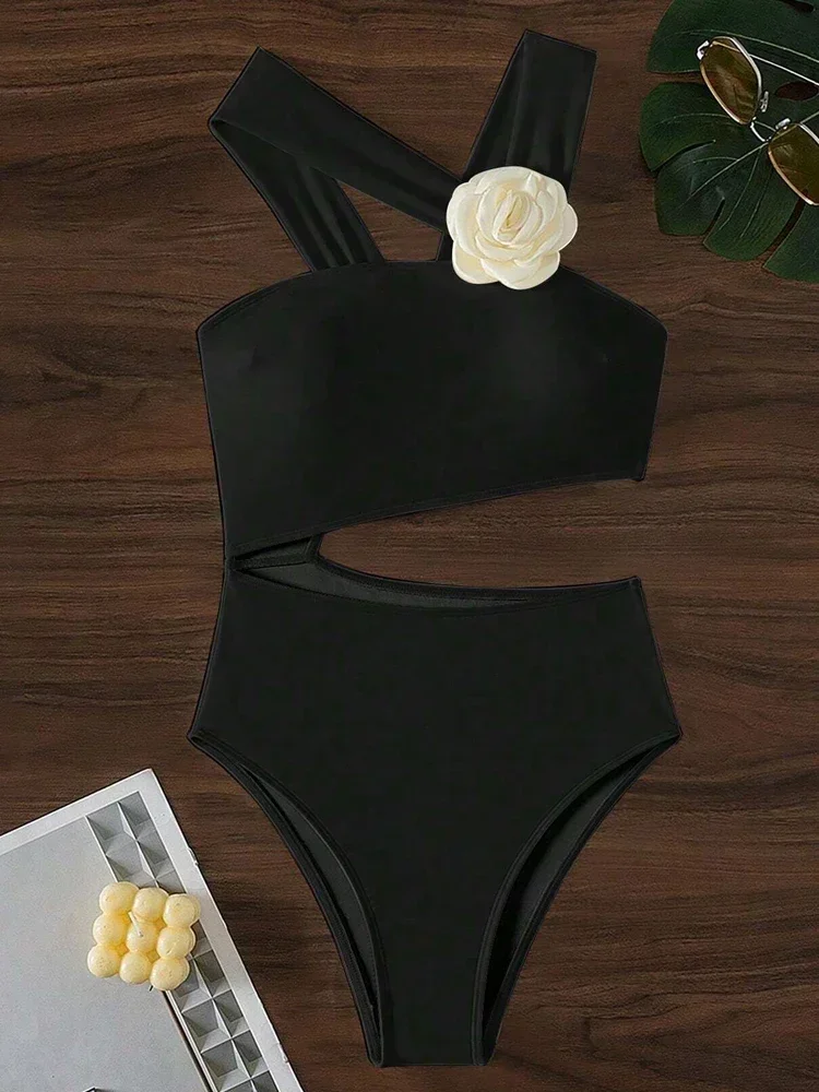 3D Flower One-shoulder Swimwear Women Sexy Push UP Hollow One Piece Swimsuit Monokini Summer Beach