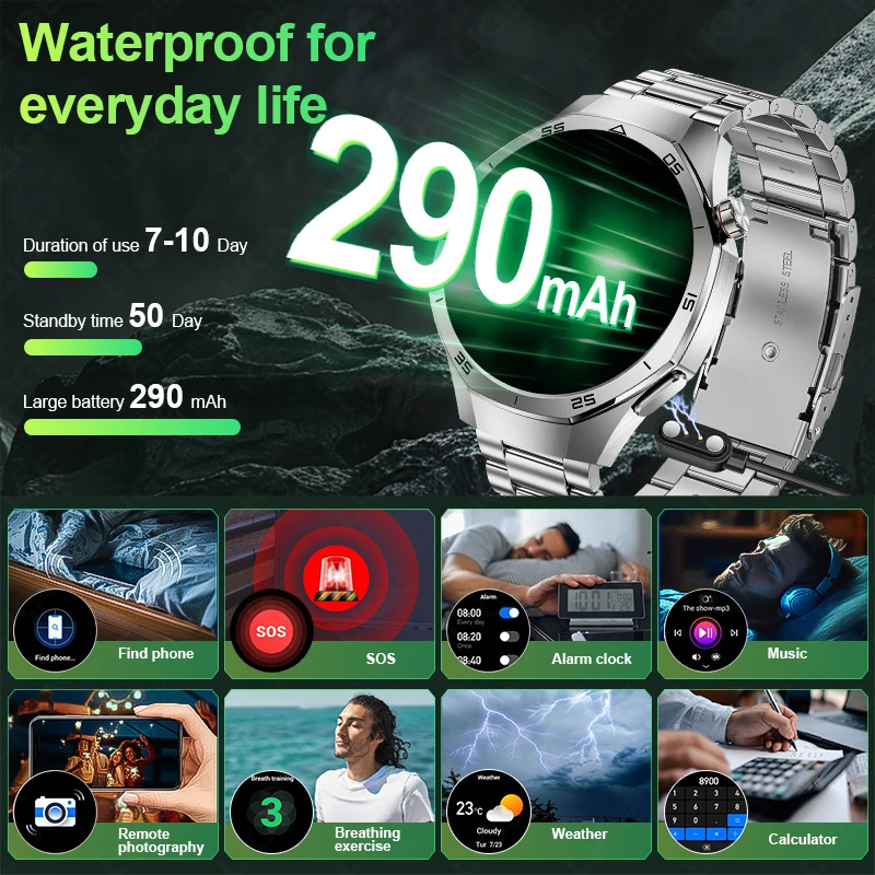LIGE Smart Watch Outdoor Sports Waterproof Men 1.53" HD Screen Heart Rate Monitor BT Call Fitness Men Smartwatch For Android IOS
