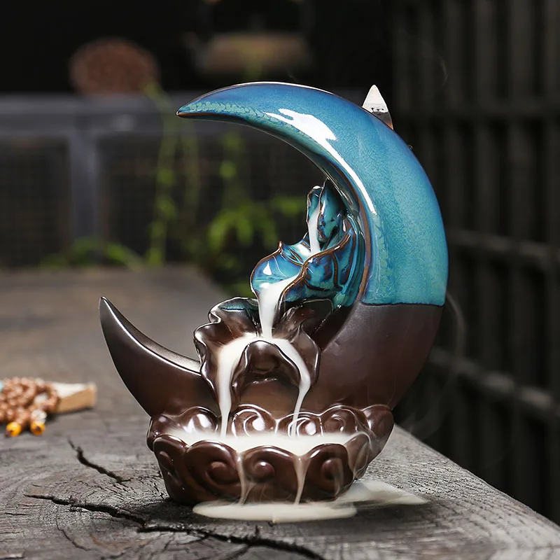 

Kiln becomes blue lotus leaf high mountain flowing water backward incense burner creative moon incense burner backward incense w