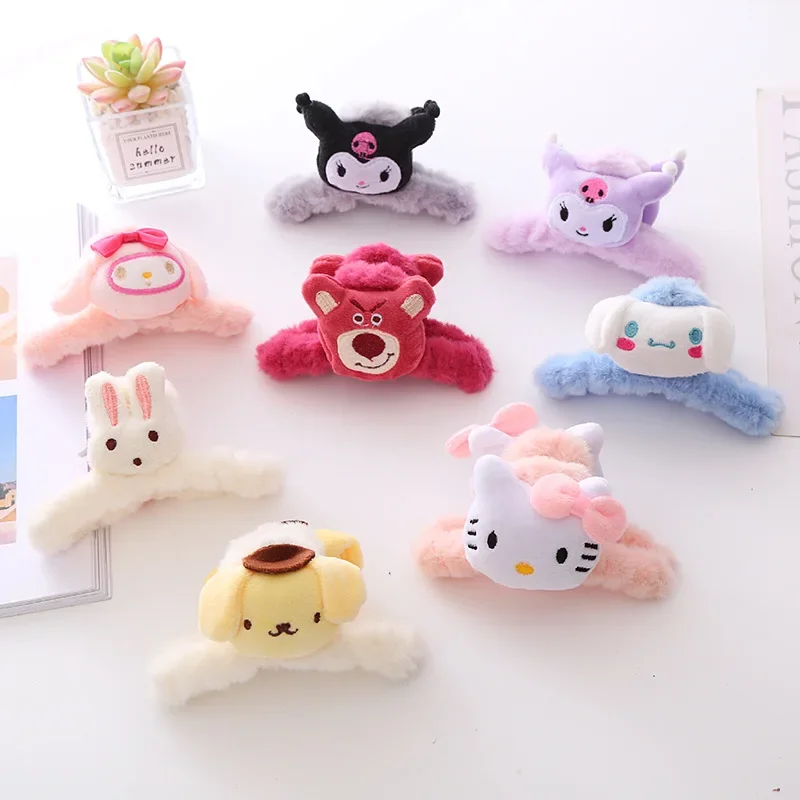 

Anime Sanrio Female Plush Clip Kawaii Cinnamoroll My Melody Kuromi Shark Clip Cute Hair Accessory Girl Kid Festival Gift