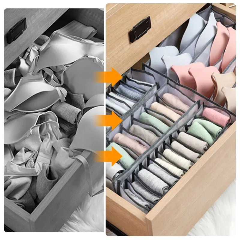 Clothes Organizer 6/7/11 Foldable Underwear Socks Organizer With Dividers Breathable Mesh Bag For Wardrobe