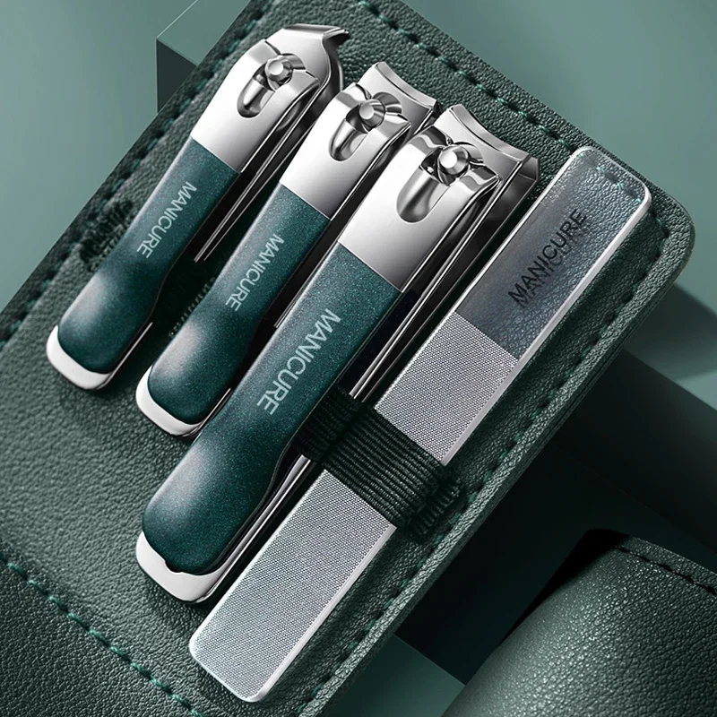 

4PCS/Set Portable Stainless Steel Nail Clipper Set Professional Nail Enhancement Set With Rotating Bag For Home Beauty Salons