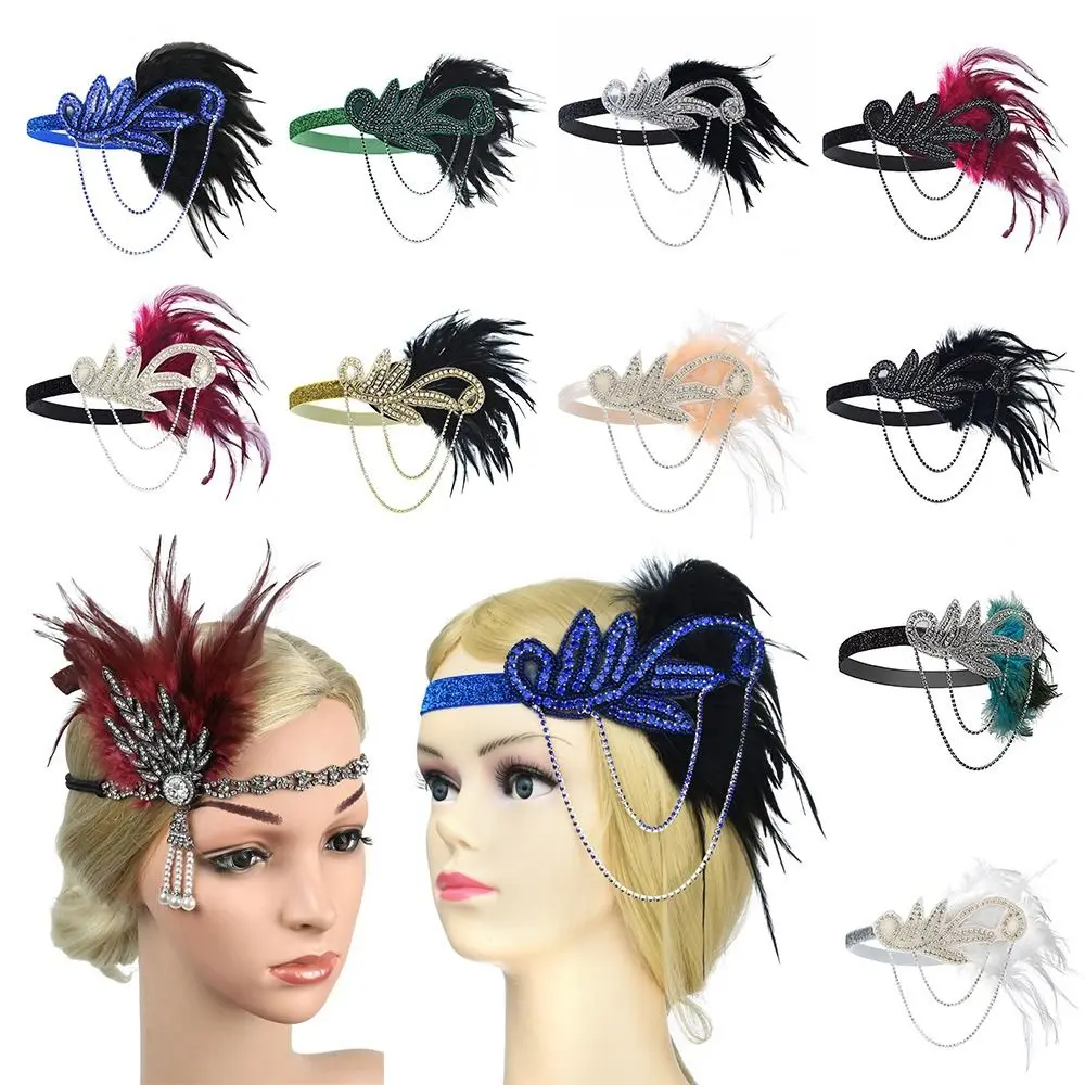 

1920s Feather Hairband Headpiece Costume Props Charleston Costume Accessories Party Women Headpiece Hairband