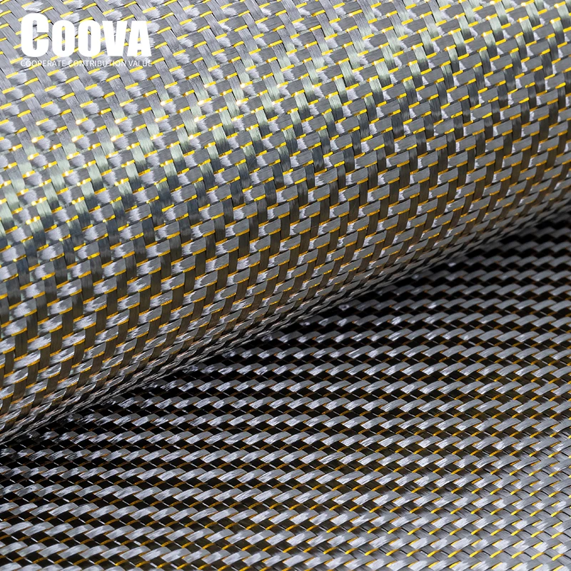 

F258 COOVA Golden Tinsel & Carbon Fiber Cloth Mixed Twill Tela Fibra De Carbono Carbon Fabric Jacquard Used For DIY