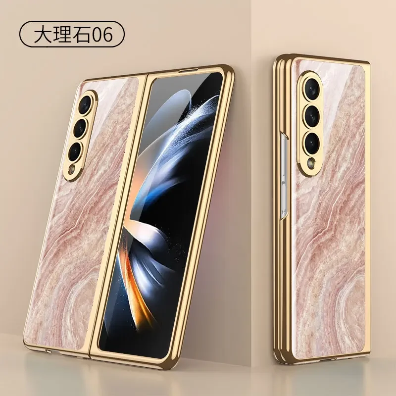 Luxury Plating Frame Case For Samsung Galaxy Z Fold 4 5G Painted Pattern Tempere
