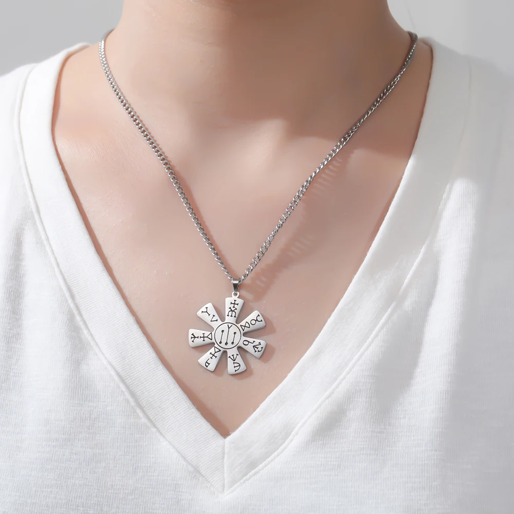 Dawapara Pliska Rosetten-Halskette für Männer und Frauen, mittelalterliches bulgarisches mystisches Amulett, Hexerei-Schmuck, Edelstahl-Halskette – Detail 7