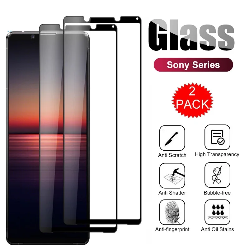 

2Pcs Tempered Glass For Sony Xperia XZ 2 1 5 10 I II Black Screen Protector For For sony Xperia 1 5 10 V II III IV Glass Film