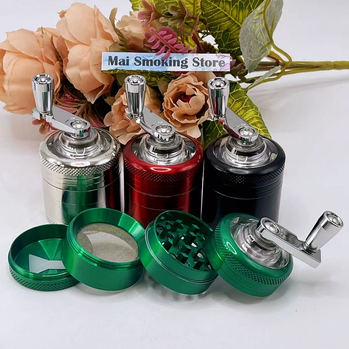 Herb Grinder 1.6inch Handle 4-layer Manual Spice Mill Metal Pepper Salt Mortar Raw Grass Tobacco Cigarette Accessories