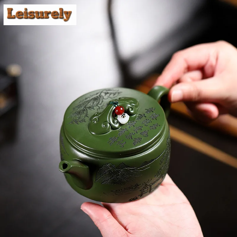 240ml Yixing Purple Clay Teapot Handmade Tea Pot Beauty Tea Infuser Kettle Chinese Authentic Raw Ore Green Mud Zisha Teaset Gift