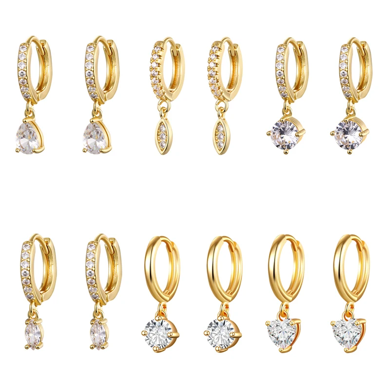 Dangle Earrings Drop Earrings Long Earrings Dome Teardrop Earrings Silver Gold Filled CZ Zircon Long Water Drop Earring For Women Men Jewelry Circle Ear Ring