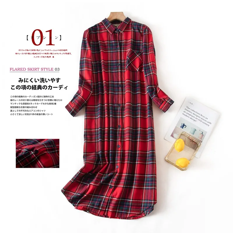 

Plaid Loungewear Polo Neck Long Shirts For Women Long Sleepwear Oversized Homewear Fancy Nightgown Halloween Costumes Pajamas