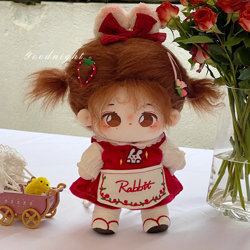 

Handmade 5pc/set limited 20cm Cotton Doll Clothes No Attributes Set of Red Dress Rabbit Apron Shoes Plush Dolls Outfit