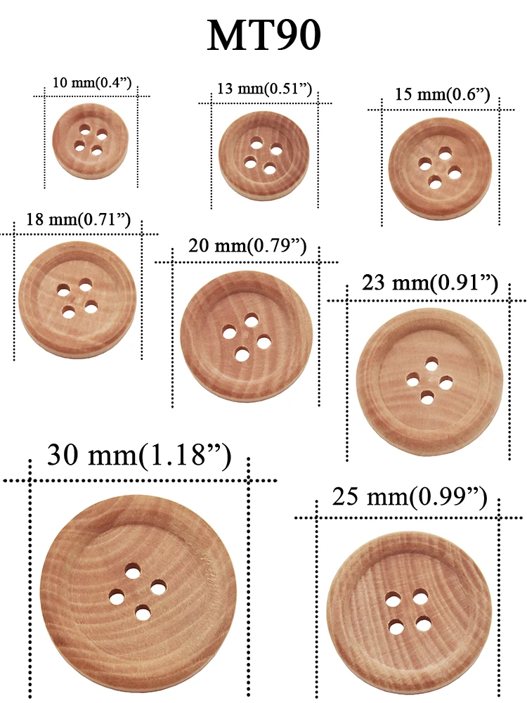 10PCs & 30PCs Natural Color Round Piping Camellia Wood Grain Wooden Buttons 10mm-30mm Sewing Accessories Clothes 4 Holes Button 2