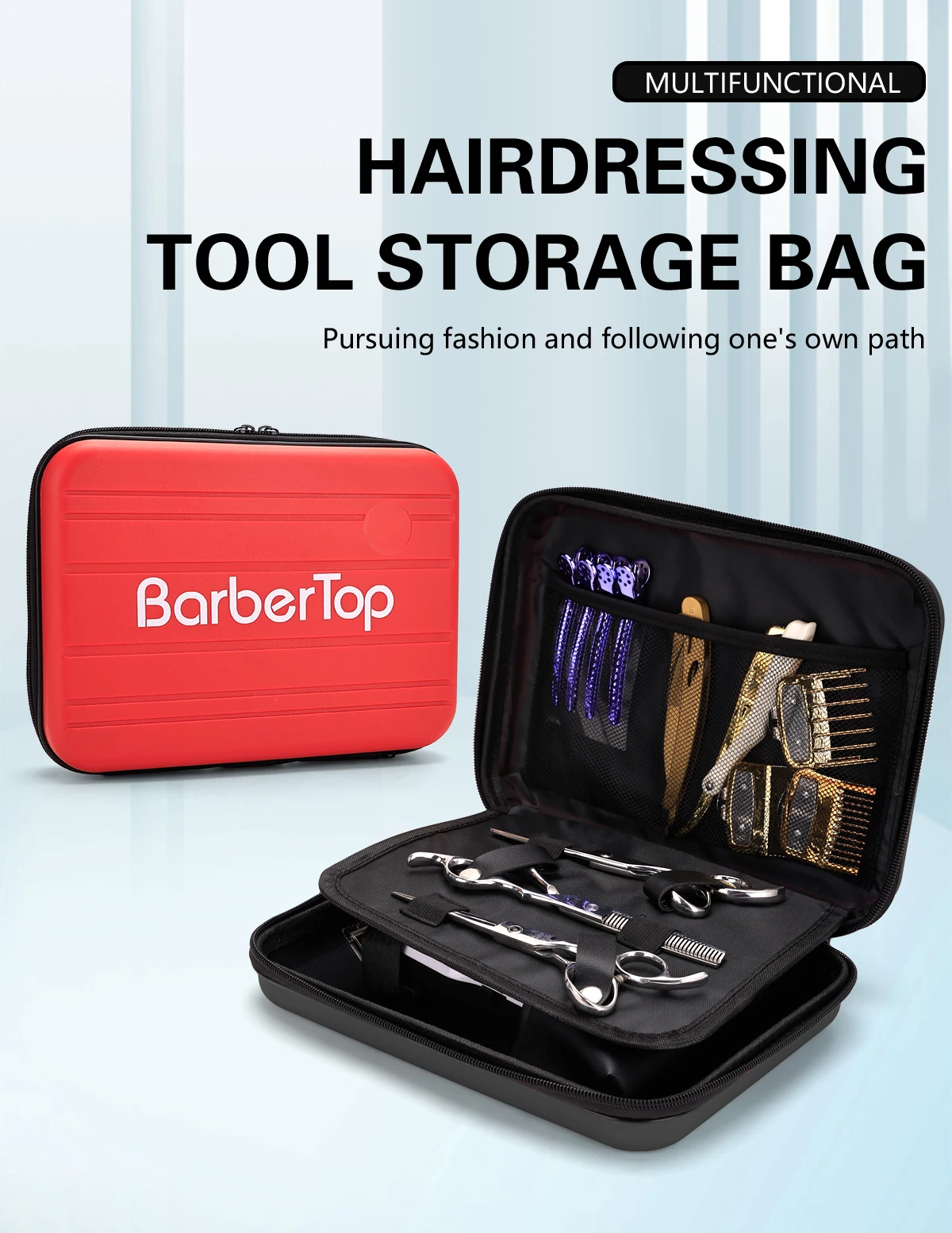 Barbershop Stoßfest Haar Schere Fall Tasche Zerquetschen Widerstand Koffer Wasserdicht Nicht-defrmation Werkzeuge Schwarz Rot Barber Box – Detail 1