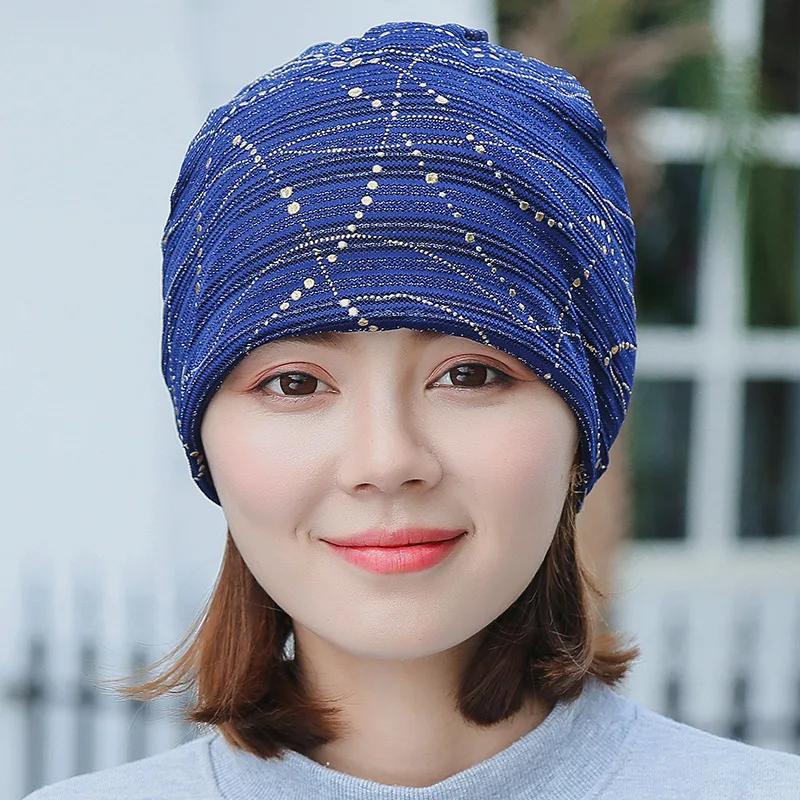 Female Fashion Spring Autumn Windproof Warm Black Cap Headscarf Women Summer Lace Rhinestone Breathable Sunscreen Sun Hat K39 4