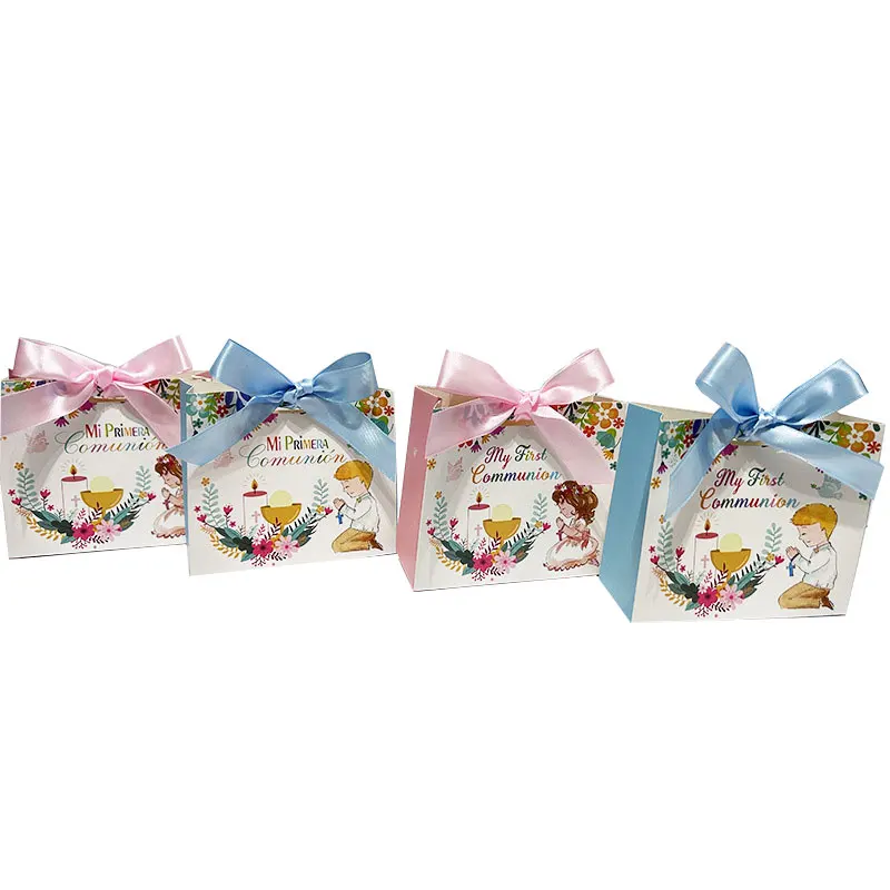 

6pcs Candy Dragee Gift Bags Baptism Christening Wedding First 1st Communion Birthday Baby Shower Boy Girl Decoration Favor