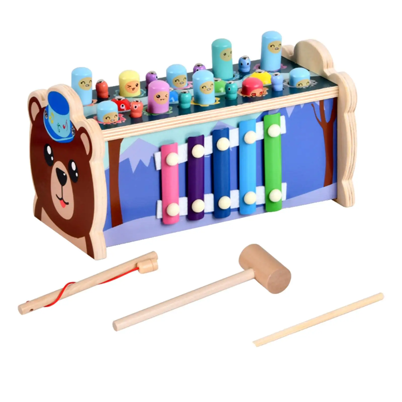 

Wooden Glockenspiel Percussion Montessori Fishing Game Educational Toy Pounding