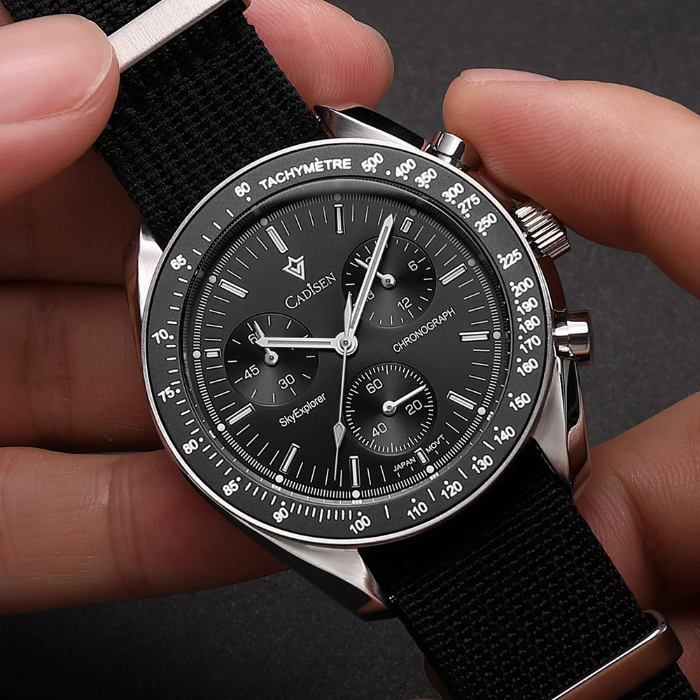 CADISEN Men's Luxury Quartz Watch – Sapphire Crystal, VK68 Chronograph, Automatic, Canvas Strap 2