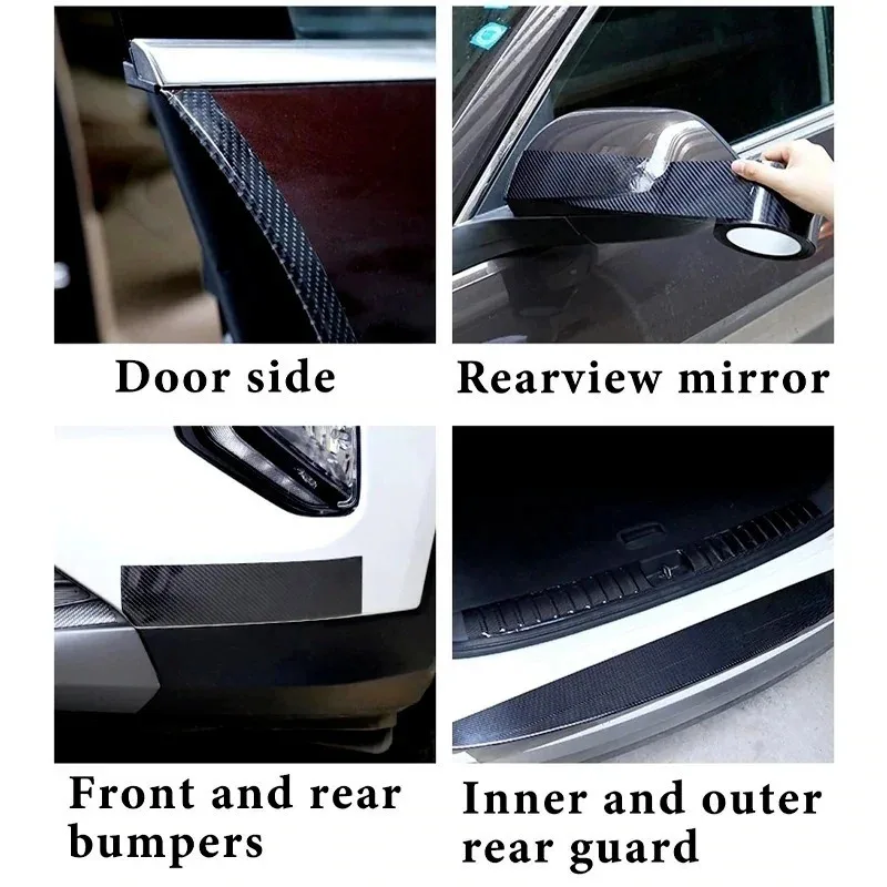 2-8pc 5/3m Car 3D Carbon Fiber Stickers Door Sill Anti-stepping Protector Trunk Bumper Side Mirror Anti Scratch Tape Auto Decals