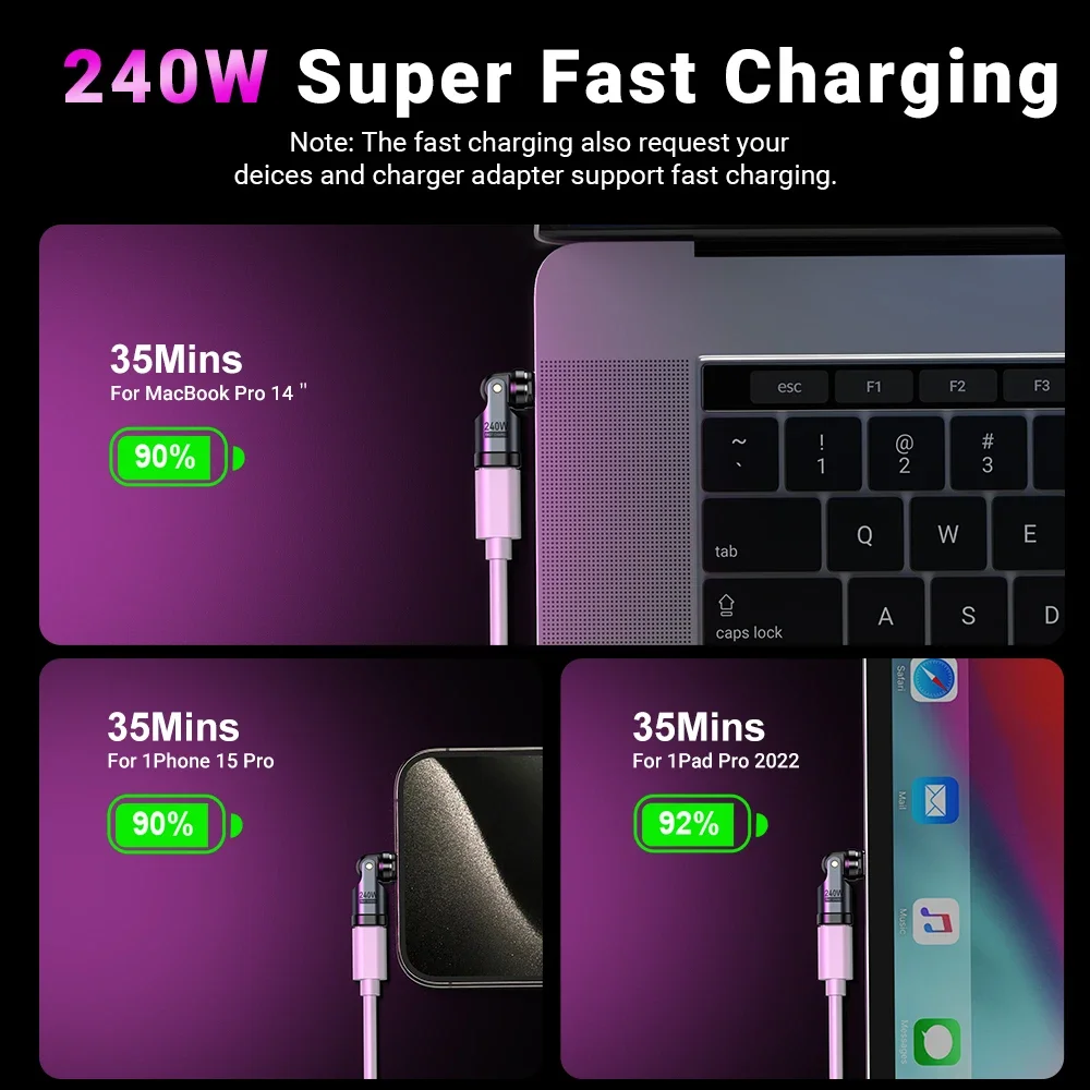 240W Magnetic USB type c adapter 9Pin USB Type C Fast Charge Cable Female Converter 2PCS for Samsung iPhone Ipad Macbook
