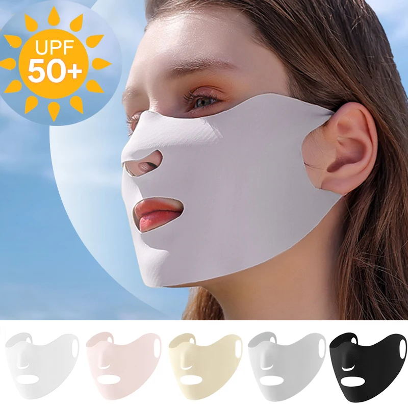 여름 아이스 실크 자외선 차단 마스크 남녀공용, 자외선 차단, 얼굴 커버, 야외 스포츠 사이클링 통기성 마스크 스카프, 재사용 가능 마스크