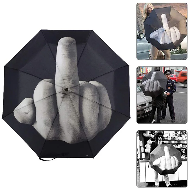 Women Umbrella Rain Cool Middle Finger Umbrella Rain Umbrella Windproof Folding Parasol