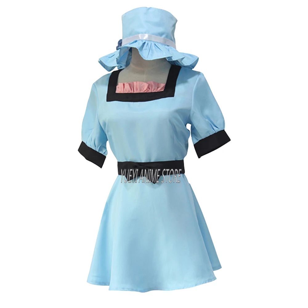 

Аниме Steins Аниме косплей костюмы Steins ворота Mayuri Shiina BlGate Косплей Костюм синие платья Хэллоуин вечернее платье с шляпой