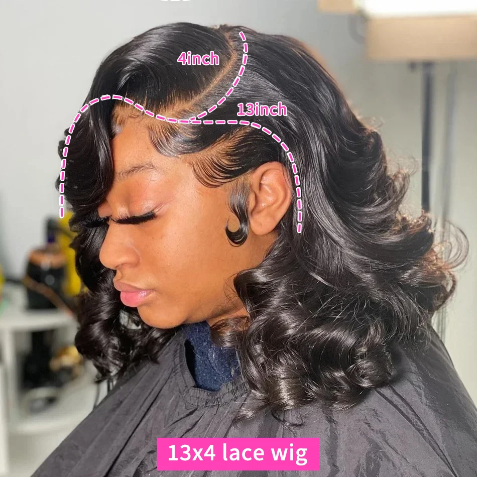 250 Density Body Wave Transparent Short Bob 13×4 13×6 Lace Front Human