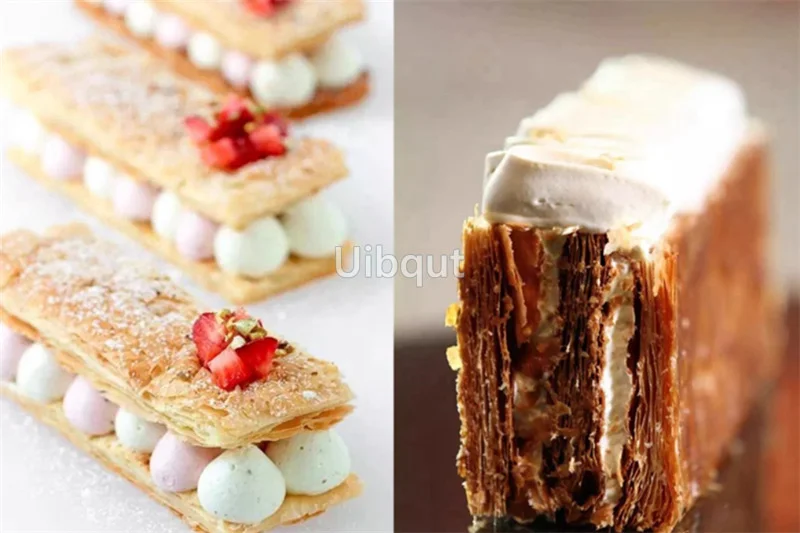 Bandeja para hornear hojaldre rectangular Mille Feuille molde para repostería plato perforado horno París tienda dulce b