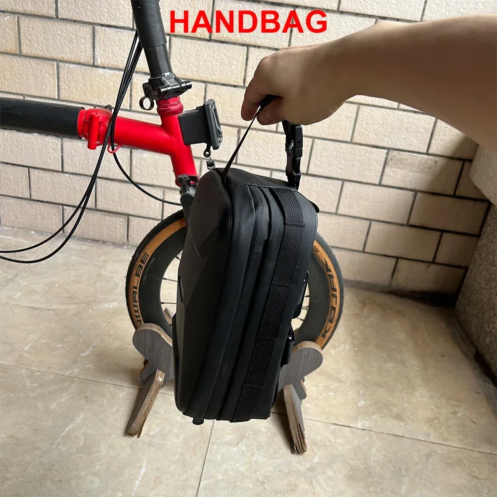 TWTOPSE Borsa anteriore per bicicletta con guscio rigido per bici pieghevole Brompton Manubrio ABC con supporto in metallo per strumento portafoglio per telefono cellulare - immagine 5