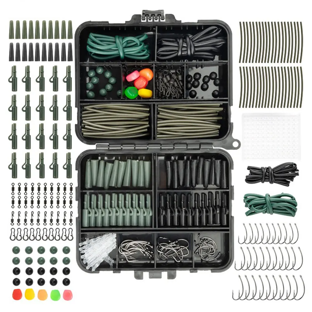 277Pcs Carp Fishing Accessories with Storage Box Carp Fishing Rigs Assortment Wear Resist Swivels Terminal Rigs Fishing Gear Set