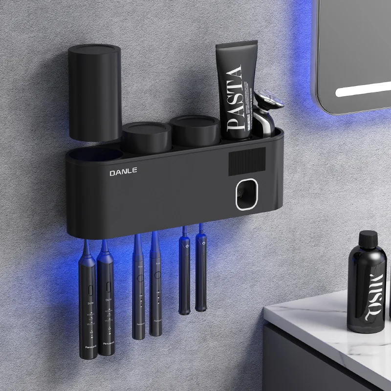 벽걸이 UV 칫솔 홀더 태양열 치약 디스펜서, 충전식 칫솔 보관 랙, 욕실용 액세서리 세트 
