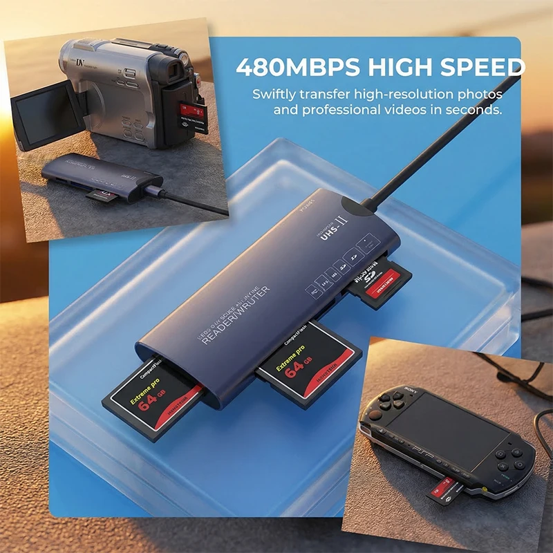 6 in 1 USB 타입-C 카드 리더 SD TF CF MS XD M2 메모리 카드 리더 480Mbps 어댑터 (아이폰 15, 16, 17, 노트북, PC용)