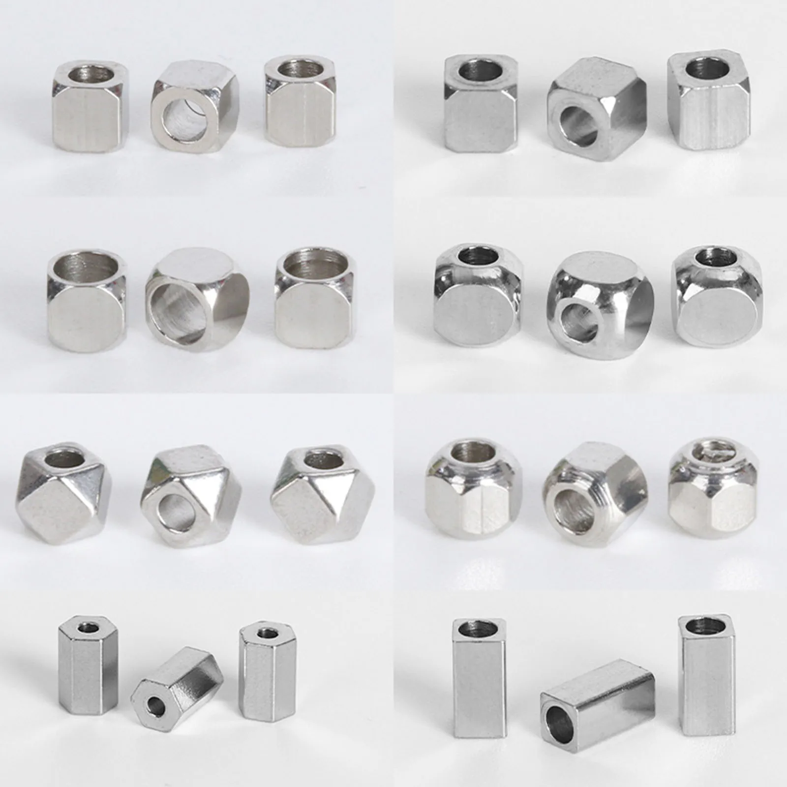 

20PCs Stainless Steel Silver Color Cube Beads Geometric Big Hole Spacer Beads For Jewelry Making Diy Necklace Bracelet Supplies