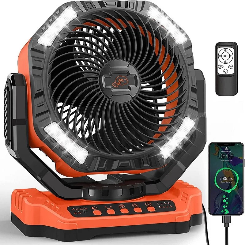 SALLOUS Ventilatore Da Campeggio Con Luce LED 40000 MAh - Ricaricabile, Telecomando, Oscillante, Gancio - Powerbank Incluso