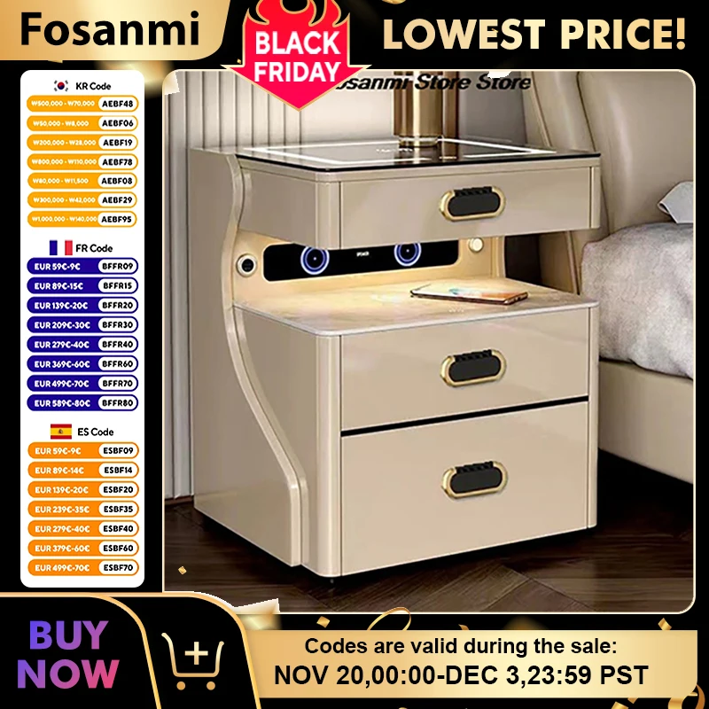 ตู้เซฟข้างเตียงอัจฉริยะทันสมัย พร้อมที่ชาร์จไร้สาย ล็อคด้วยลายนิ้วมือ บลูทูธ และฟังก์ชั่นจัดเก็บข้อมูลอเนกประสงค์ในตัว 1