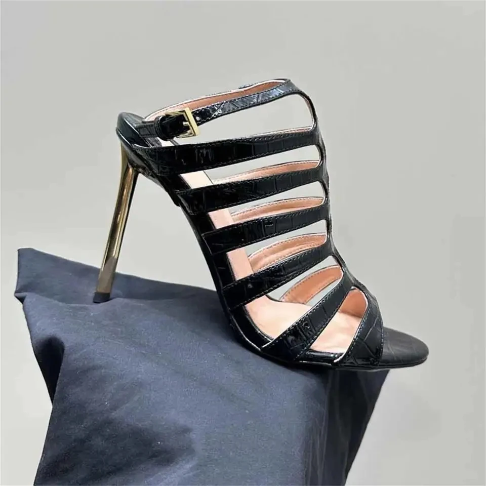 

2024 New Summer Sandals Fashion Round Toe Women Shoes Concise Design Sexy High Heels Genuine Leather Chaussure Femme