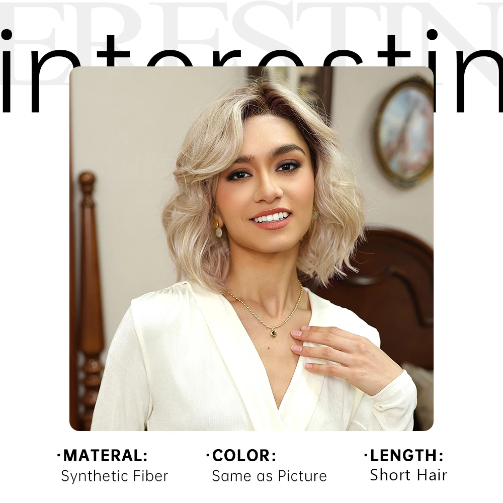 MONO Lace Hair FUTURE Fiber Blonde Pixie Cut Wigs Breathable Mono Lace Front Synthetic Wig Daily Use Heat Resistant Fiber