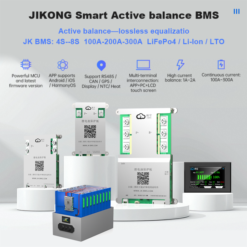 JK BMS 60A 100A 150A 200A 300A Active Balance Bms 4S 8S 16S 20S 24S JIKONG Smart Bms 12V 24V 48V 72V Lifepo4 Li-Ion Lto Battery
