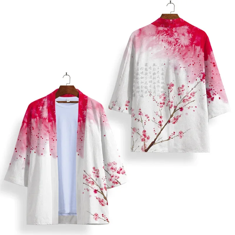 Japanese Kimono Unisex Black & White Cosplay Samurai Tops Cardigan Yukata Traditional Clothing